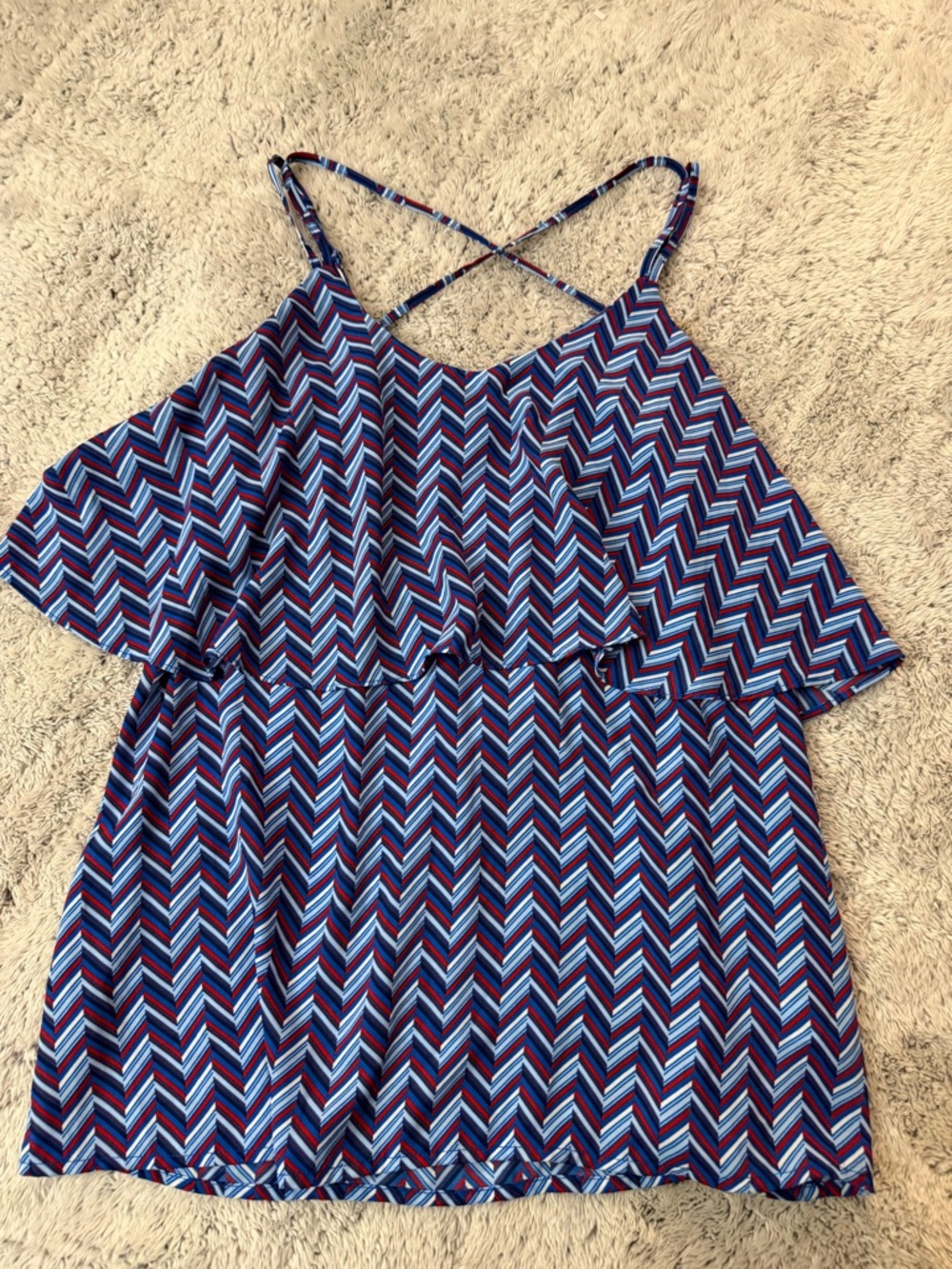 Charming Charlie’s Women’s Blue and Red Chevron Pattern Top size Medium